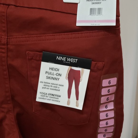 NWT Nine West Heidi Pull On Skinny Yoga Stretch Twill Jeans Size 6 Rusty Red - Picture 6 of 8